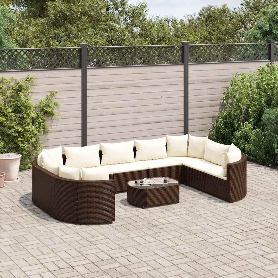Loungeset Met Kussens Poly Rattan Bruin en crème