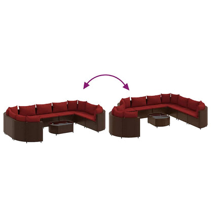 10-delige Loungeset met kussens poly rattan bruin