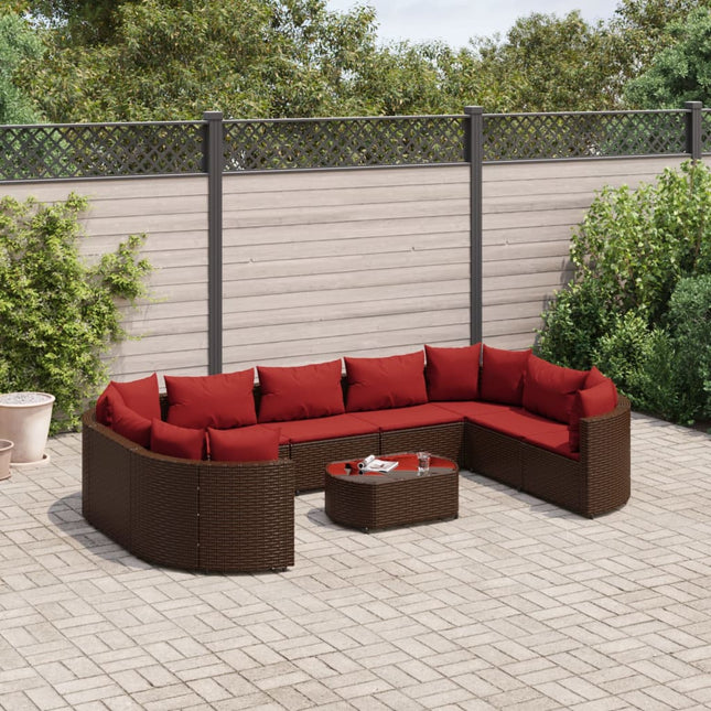 10-delige Loungeset met kussens poly rattan bruin