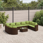 10-delige Loungeset met kussens poly rattan bruin