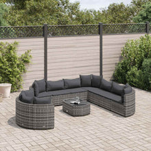 10-delige Loungeset met kussens poly rattan grijs