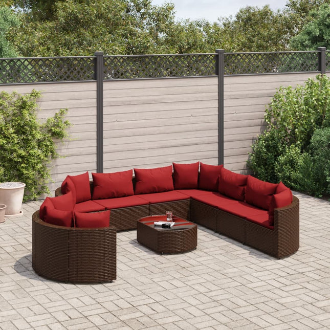 10-delige Loungeset met kussens poly rattan bruin