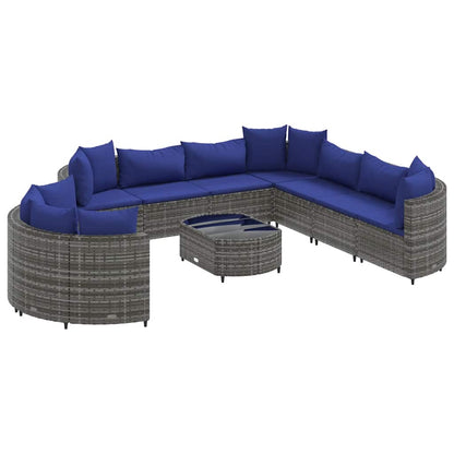 Loungeset Met Kussens Poly Rattan Grijs en blauw