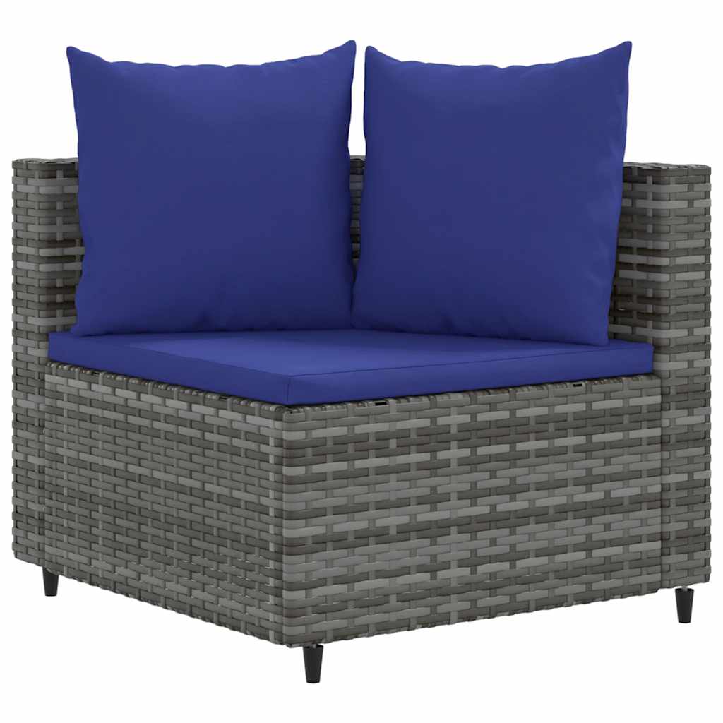 Loungeset Met Kussens Poly Rattan Grijs en blauw