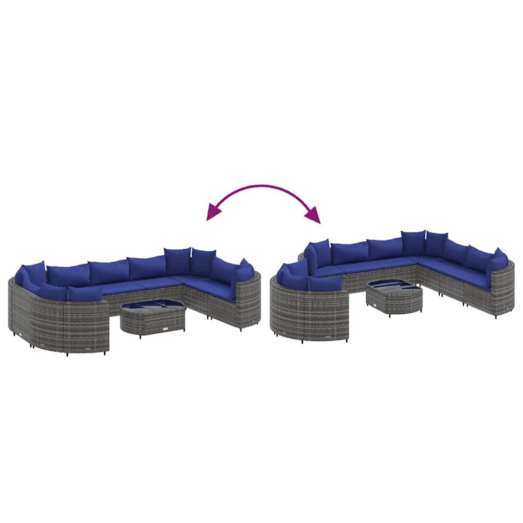 Loungeset Met Kussens Poly Rattan Grijs en blauw