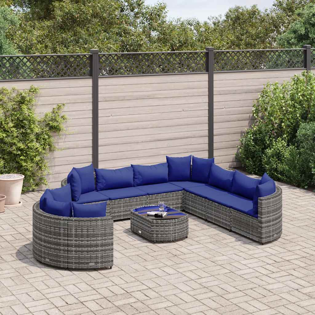 Loungeset Met Kussens Poly Rattan Grijs en blauw