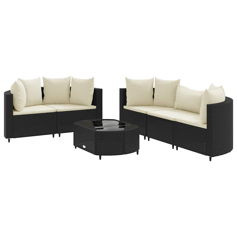 Loungeset Met Kussens Poly Rattan Zwart en crème