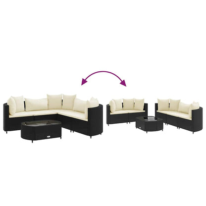 Loungeset Met Kussens Poly Rattan Zwart en crème