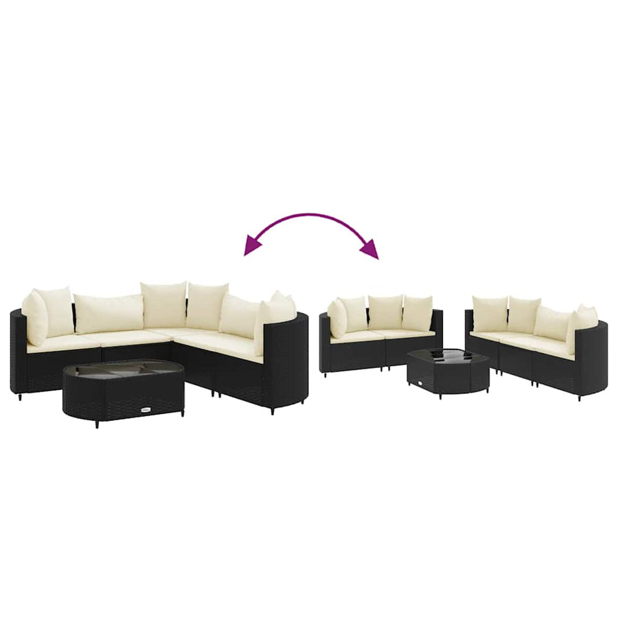Loungeset Met Kussens Poly Rattan Zwart en crème