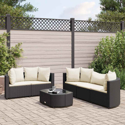 Loungeset Met Kussens Poly Rattan Zwart en crème
