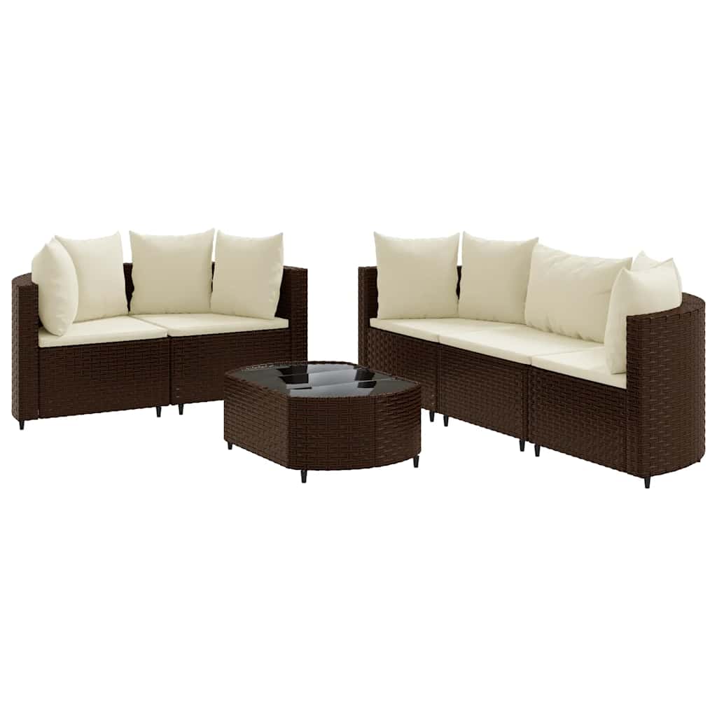 Loungeset Met Kussens Poly Rattan Bruin en crème