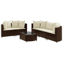 Loungeset Met Kussens Poly Rattan Bruin en crème