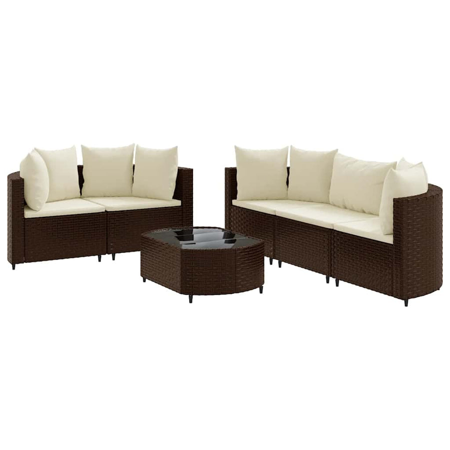 Loungeset Met Kussens Poly Rattan Bruin en crème