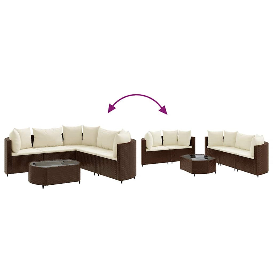 Loungeset Met Kussens Poly Rattan Bruin en crème