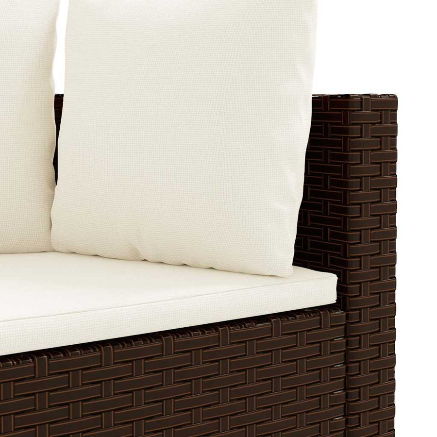 Loungeset Met Kussens Poly Rattan Bruin en crème