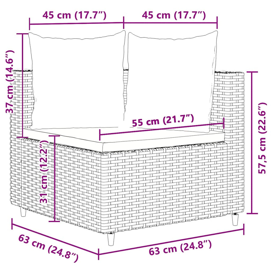 Loungeset Met Kussens Poly Rattan Bruin en crème