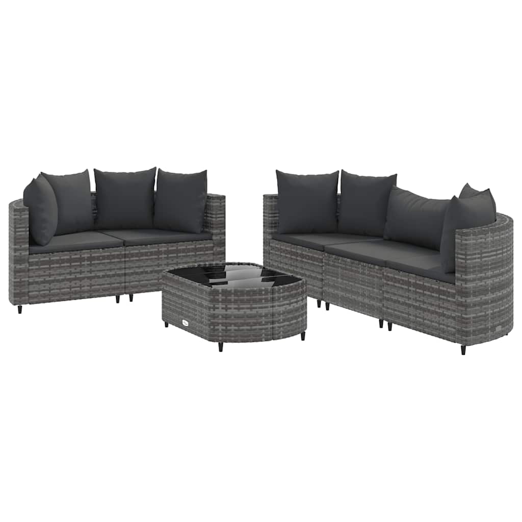 6-delige Loungeset met kussens poly rattan grijs