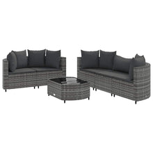 6-delige Loungeset met kussens poly rattan grijs