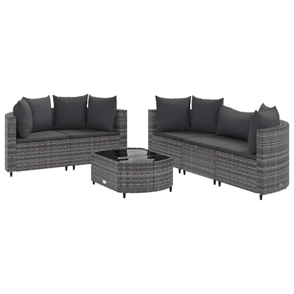 6-delige Loungeset met kussens poly rattan grijs