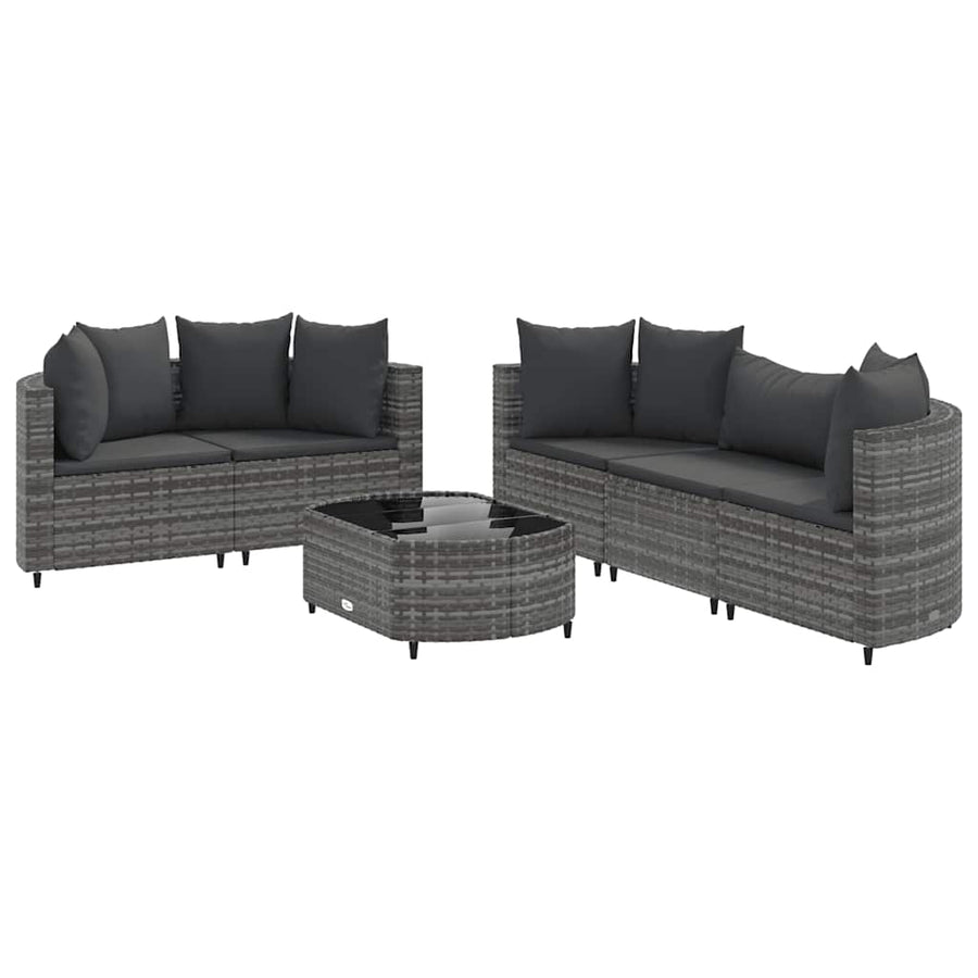 6-delige Loungeset met kussens poly rattan grijs