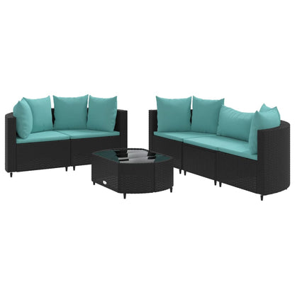 6-delige Loungeset met kussens poly rattan zwart