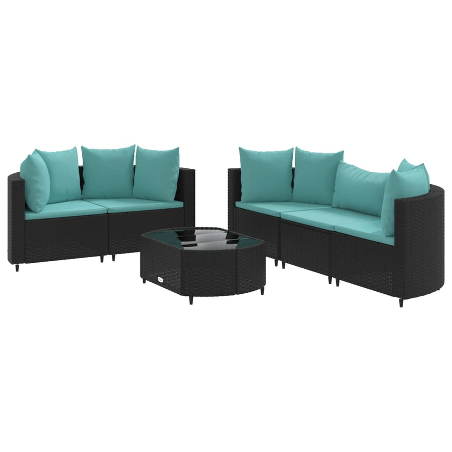 6-delige Loungeset met kussens poly rattan zwart