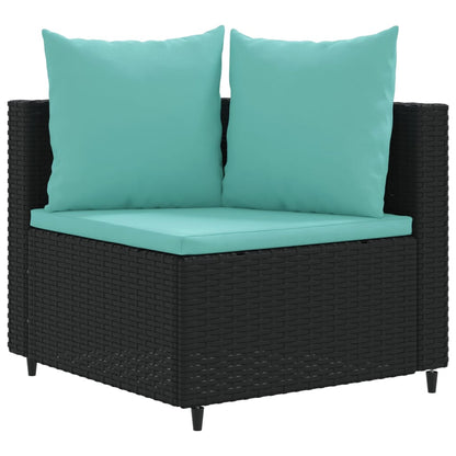 6-delige Loungeset met kussens poly rattan zwart