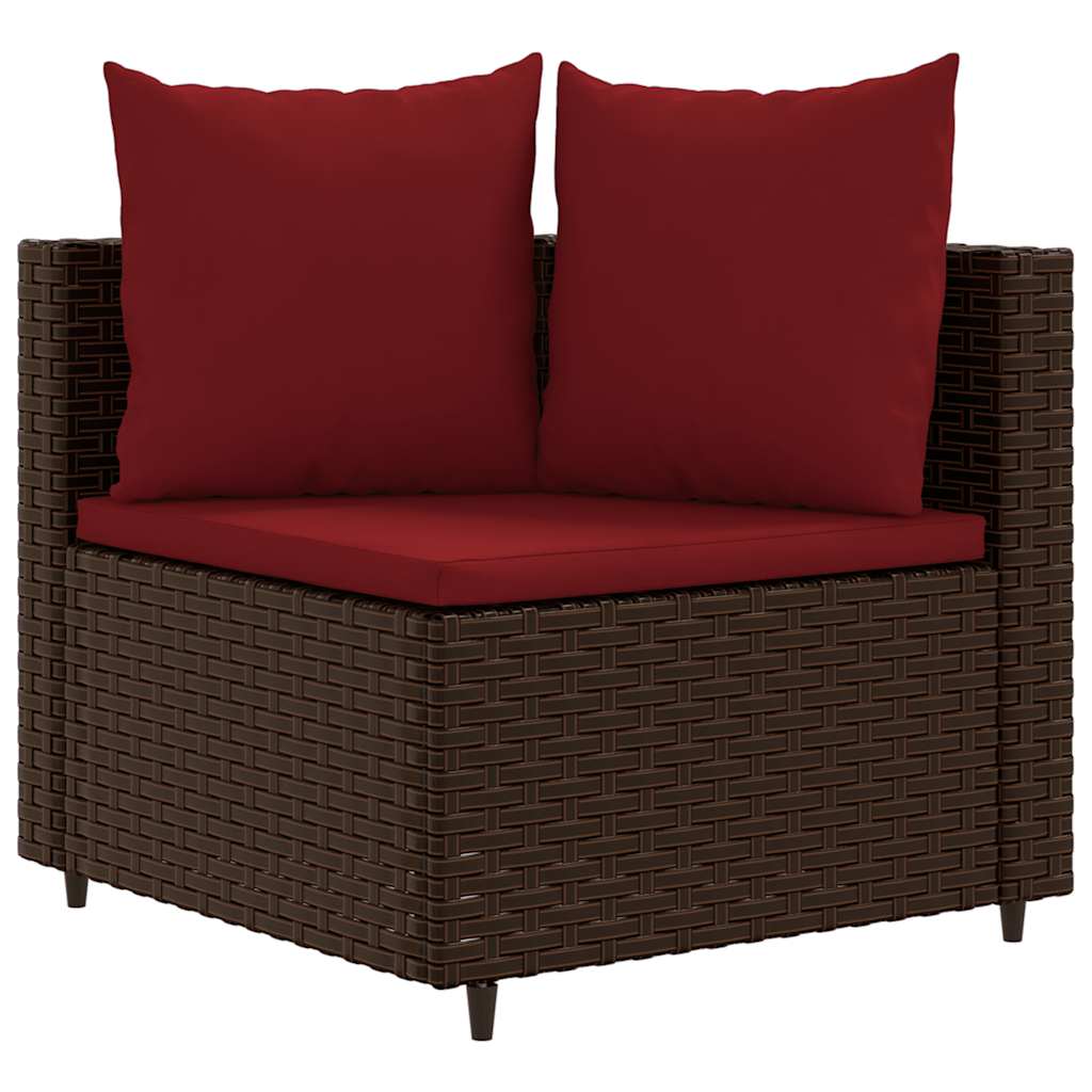 6-delige Loungeset met kussens poly rattan bruin