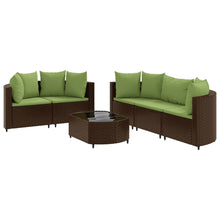 6-delige Loungeset met kussens poly rattan bruin