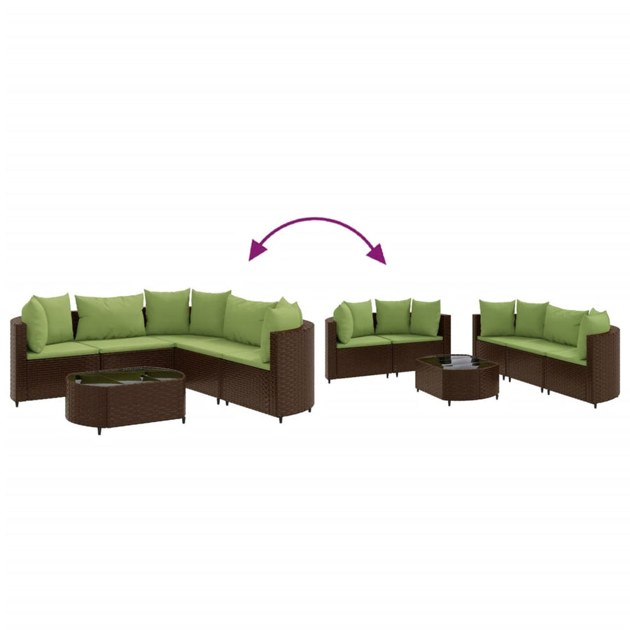6-delige Loungeset met kussens poly rattan bruin