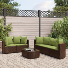 6-delige Loungeset met kussens poly rattan bruin