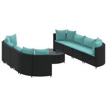 9-delige Loungeset met kussens poly rattan zwart
