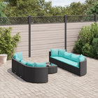 9-delige Loungeset met kussens poly rattan zwart