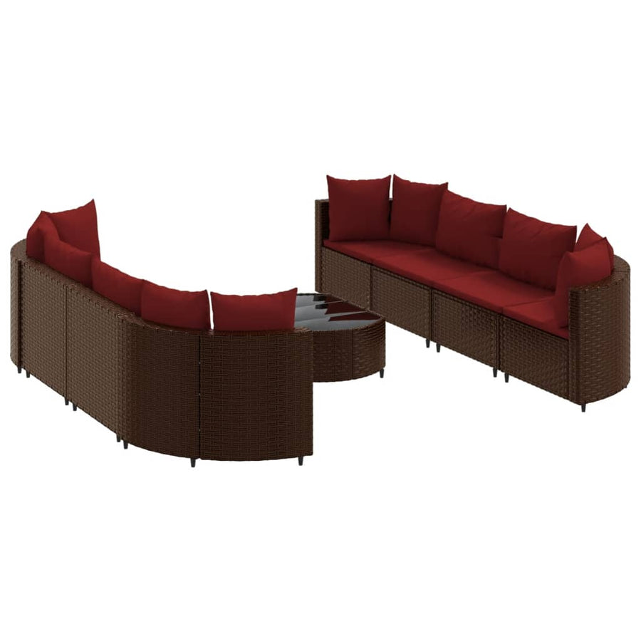 9-delige Loungeset met kussens poly rattan bruin