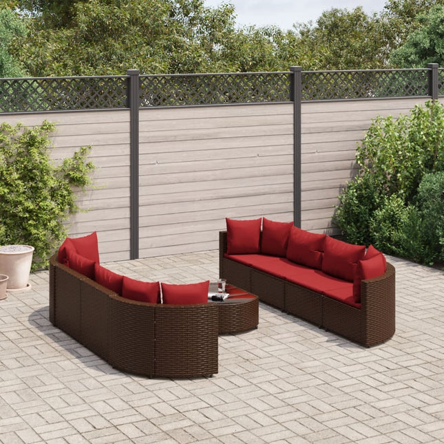 9-delige Loungeset met kussens poly rattan bruin