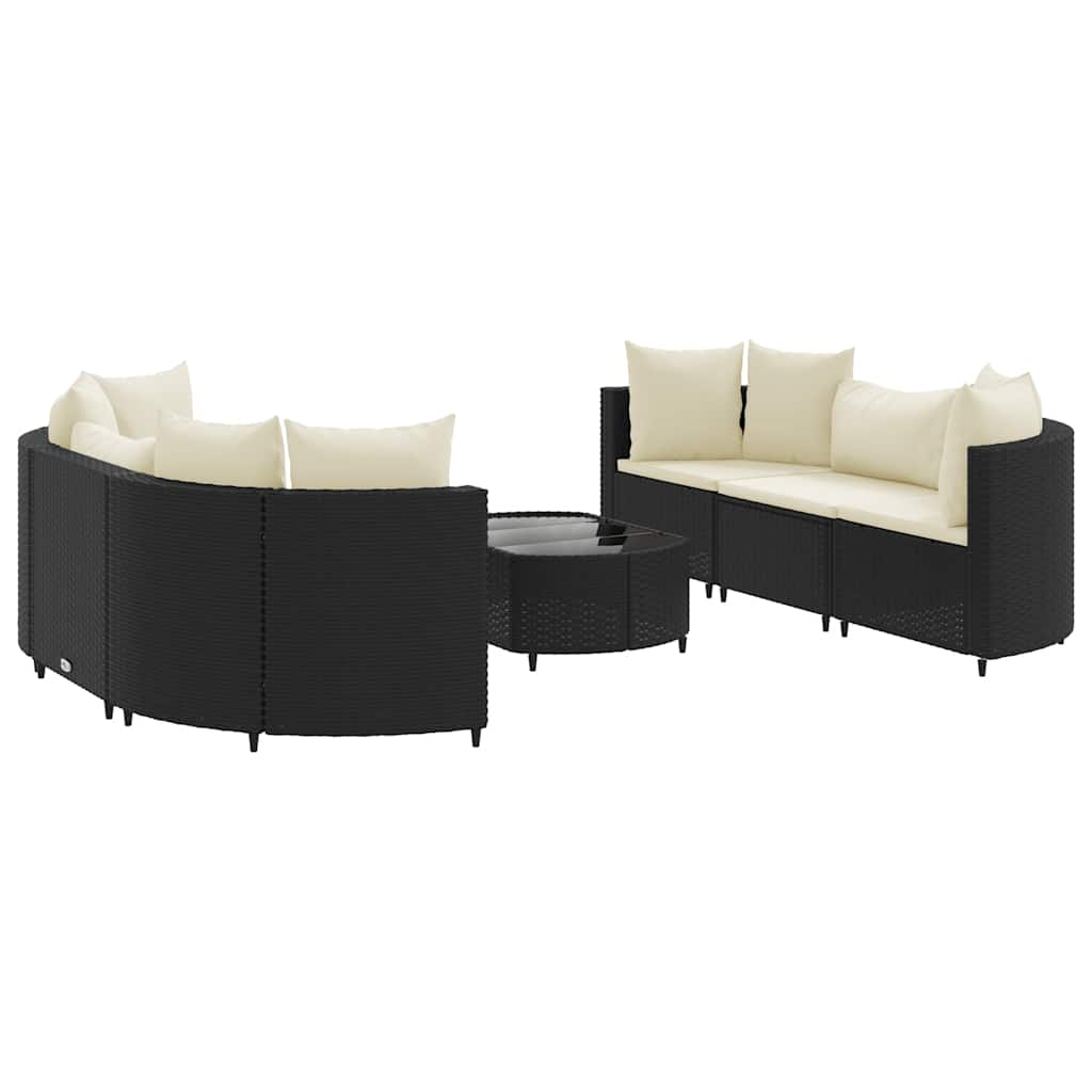 7-delige Loungeset met kussens poly rattan zwart