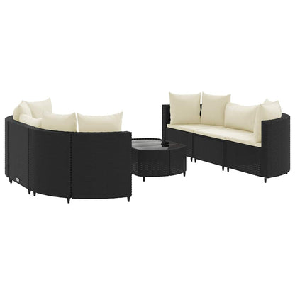 7-delige Loungeset met kussens poly rattan zwart