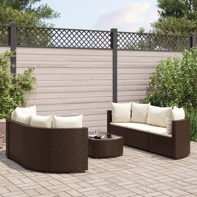 7-delige Loungeset met kussens poly rattan bruin