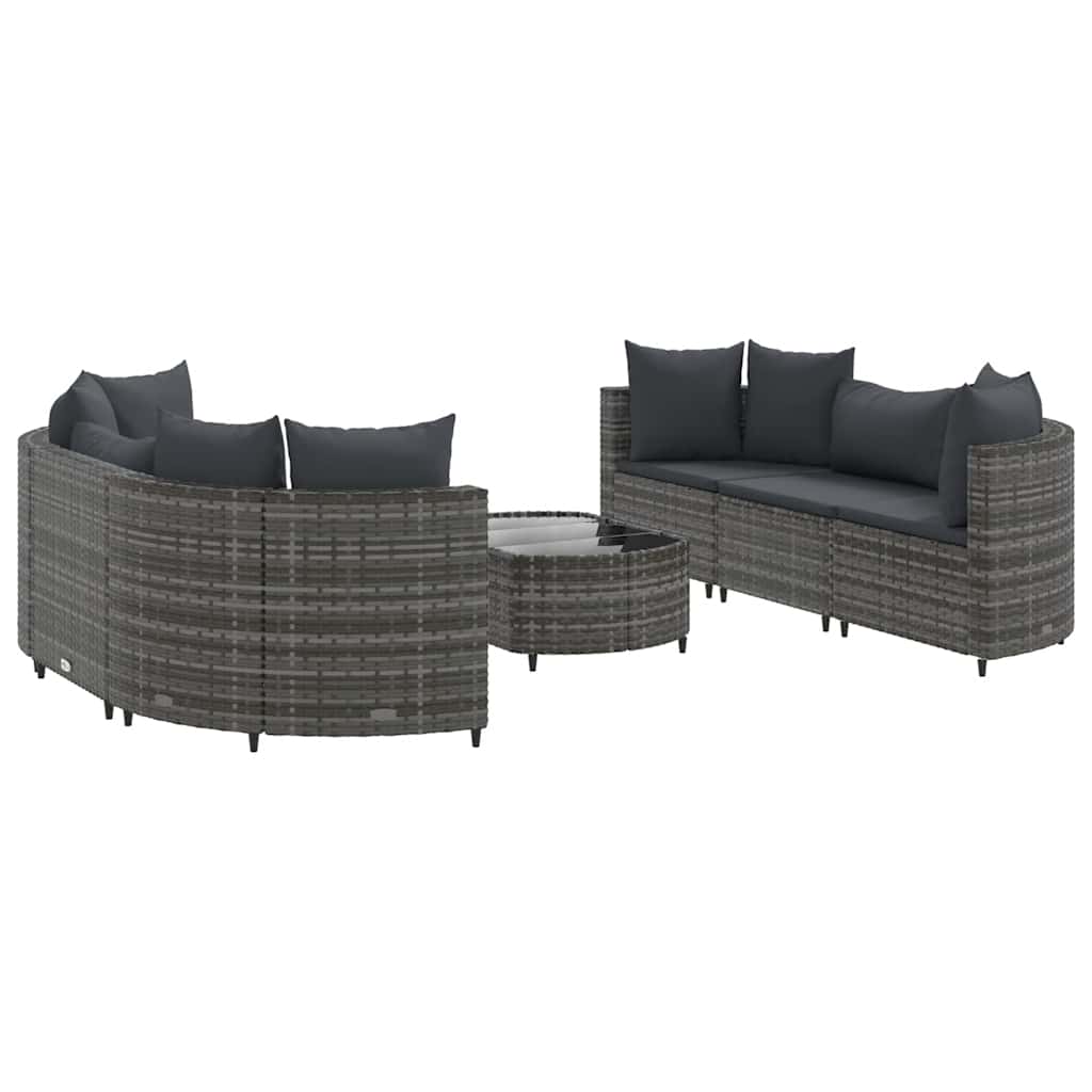 7-delige Loungeset met kussens poly rattan grijs