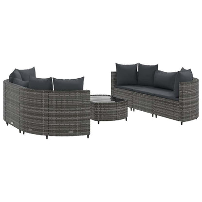 7-delige Loungeset met kussens poly rattan grijs