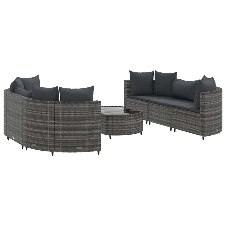 7-delige Loungeset met kussens poly rattan grijs
