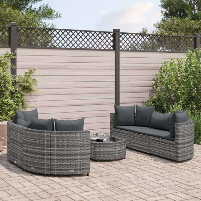 7-delige Loungeset met kussens poly rattan grijs