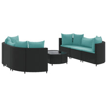7-delige Loungeset met kussens poly rattan zwart