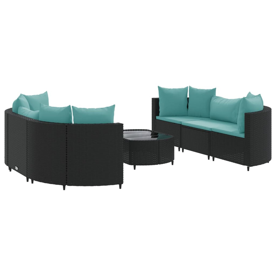 7-delige Loungeset met kussens poly rattan zwart