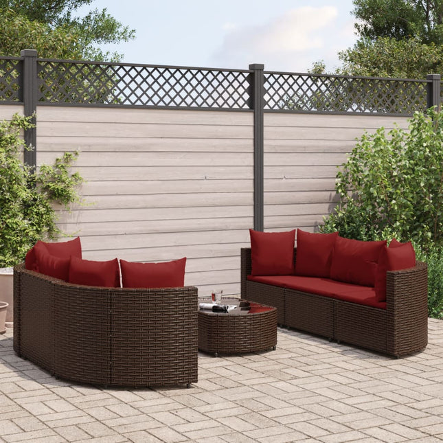 7-delige Loungeset met kussens poly rattan bruin