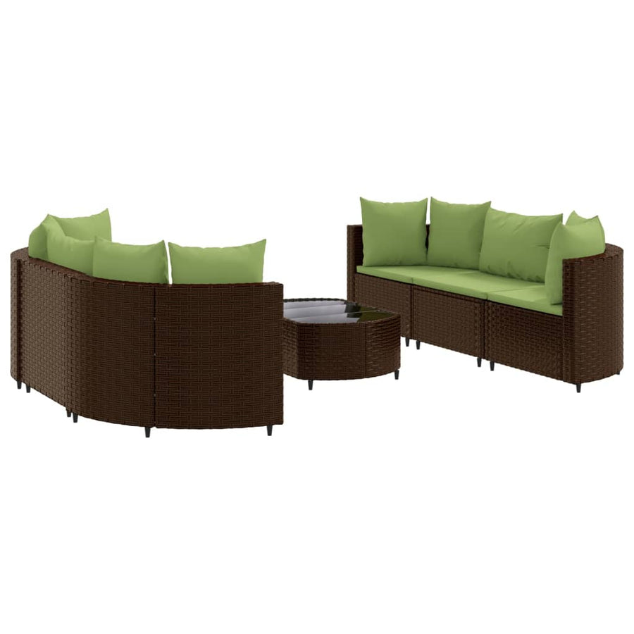 7-delige Loungeset met kussens poly rattan bruin