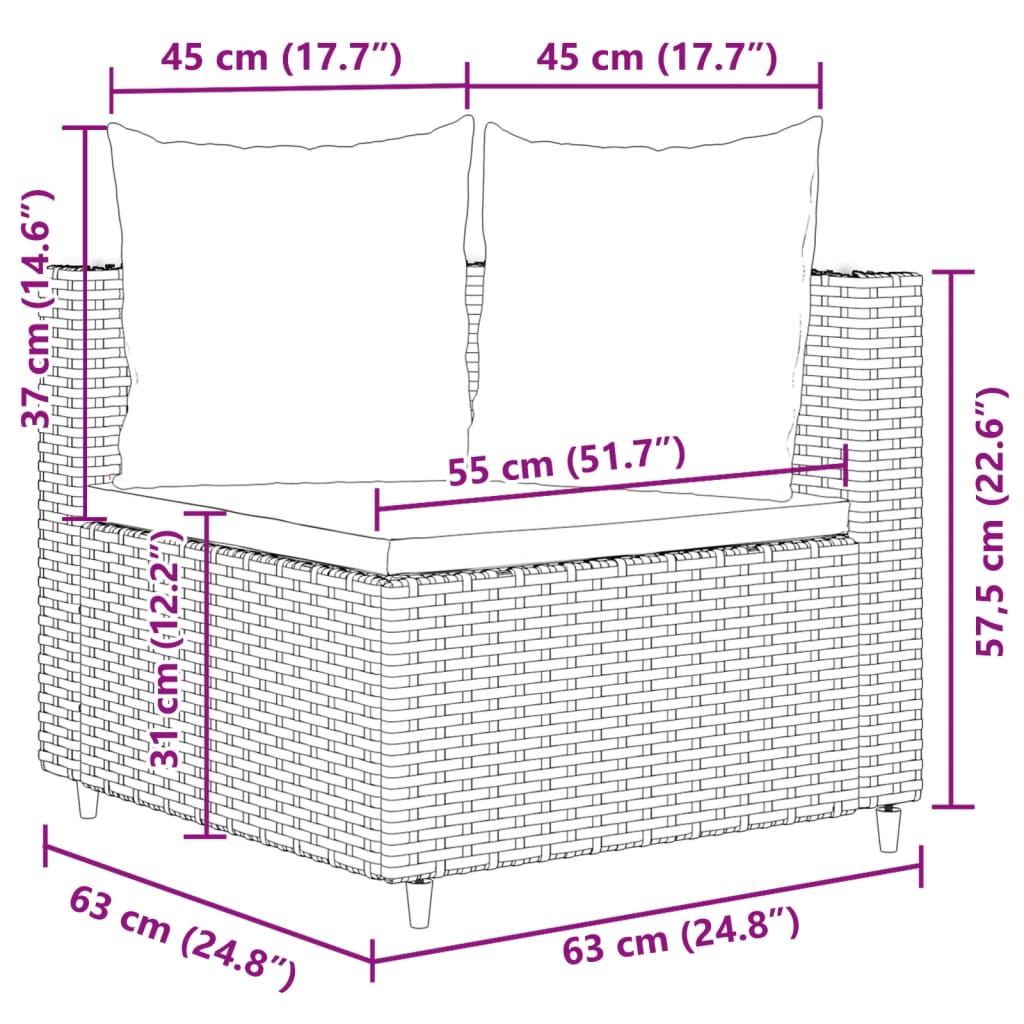 7-delige Loungeset met kussens poly rattan bruin