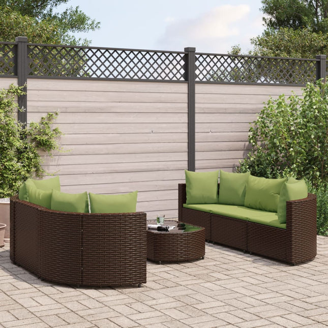 7-delige Loungeset met kussens poly rattan bruin