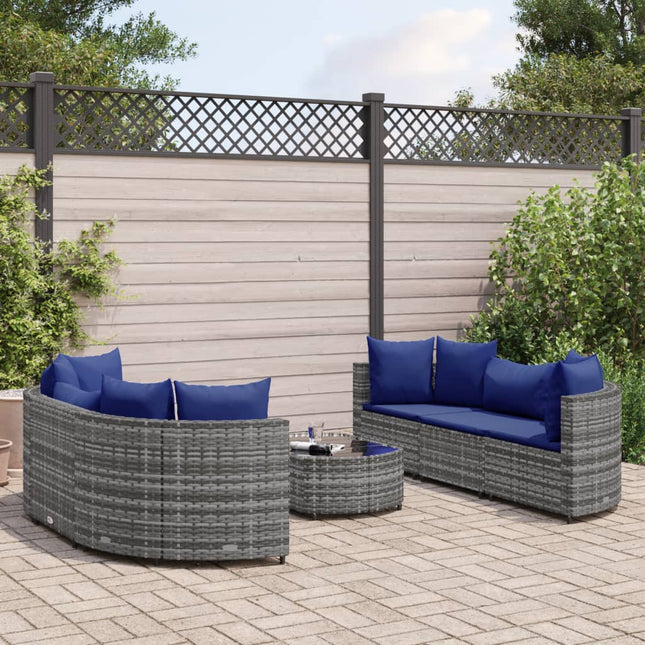 7-delige Loungeset met kussens poly rattan grijs