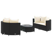 Loungeset Met Kussens Poly Rattan Zwart en crème